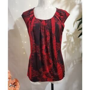 Worthington Womens Scoop Neck Lace Print Cap Sleeve Top Size M Whimsigoth Grunge